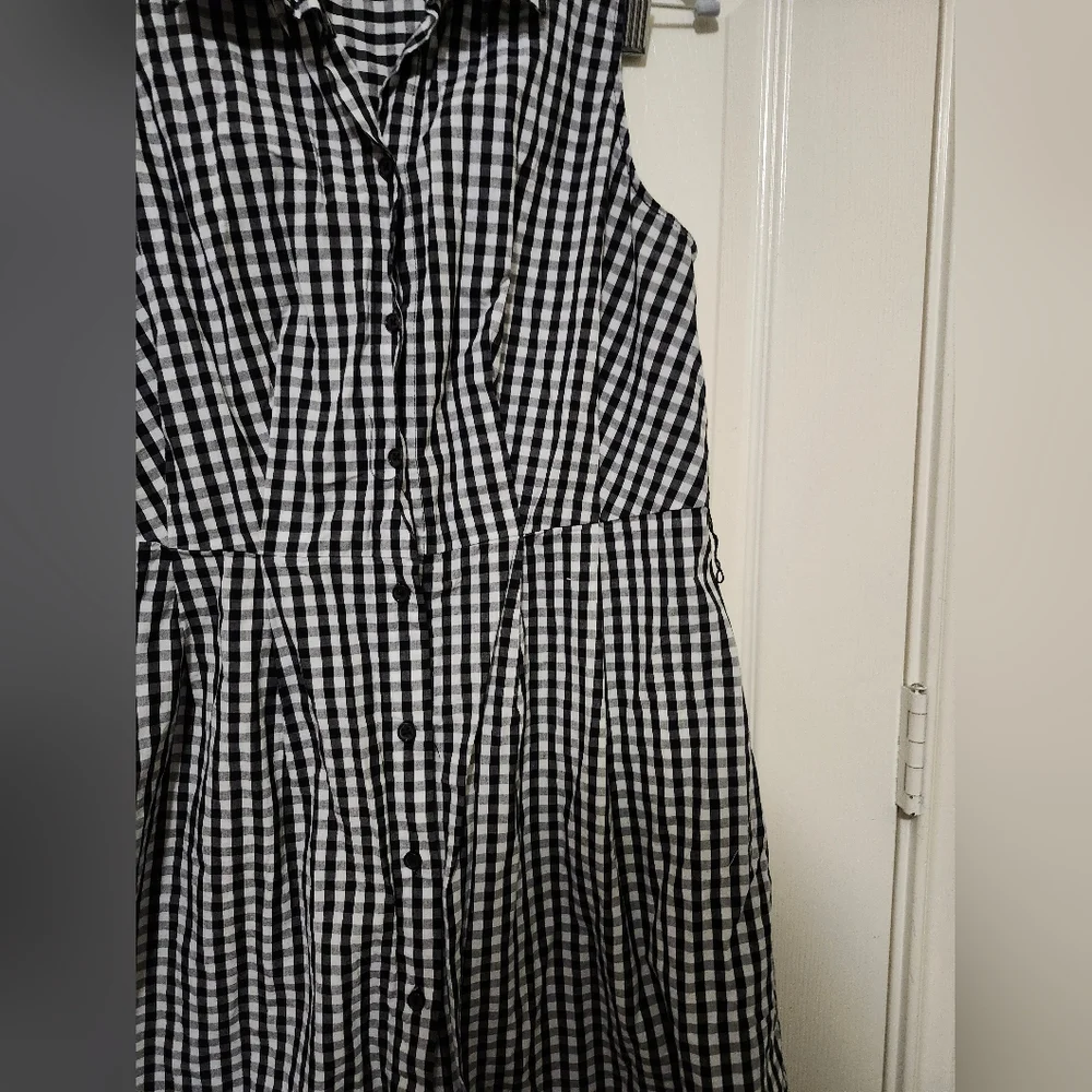 Who What Wear Black White Gingham Sleeveless Button Down Shirt Dress M - Picture 5 of 11